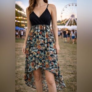 Kismet Floral Hi-Low Dress | XS Boho High Low Maxi Dress